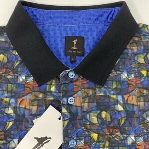 NWT 1 Like No Other Polo XL Abstract Blue Art-Print Stretch Performance Shirt